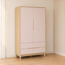 Guarda Roupa Infantil Acabamento Premium Laqueado Rosa com Carvalho 2 Portas e 4 Gavetas LinhaTomi