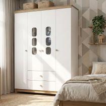 Guarda Roupa Infantil Aconchego 4 Portas 2 Gavetas MDF Branco e Jequitibá HP Guarda Roupa Infantil Aconchego 4 Portas 2 Gavetas MDF Branco e Jequitibá HP