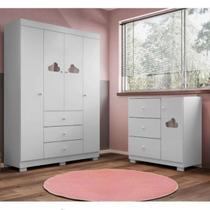 Guarda Roupa Infantil Ane 4 Portas + Cômoda 3 Gaveta Em Mdf