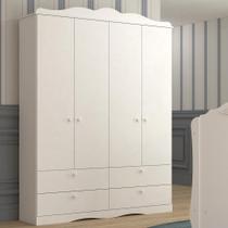 Guarda Roupa Infantil Branco MDF Gavetas Telescópicas Provençal Roupeiro Quarto De Criança 4 Portas - Permobili