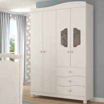 Guarda Roupa Infantil Branco MDF Roupeiro Solteiro Para Quarto 130cm 4 Portas 3 Gavetas Permobili