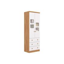 Guarda Roupa Infantil c/ 2 Portas Cristal e 3 Gavetas Uli Branco/Amêndoa - Peroba