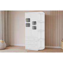 Guarda Roupa Infantil c/ 2 Portas Cristal e 3 Gavetas Uli Branco - Peroba