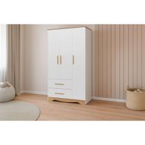 Guarda Roupa Infantil c/ 3 Portas e 2 Gavetas Popy Retrô Branco/Amendoa - Peroba