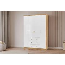Guarda Roupa Infantil c/ 4 Portas e 3 Gavetas Júnior Branco/Amendoa - Peroba Guarda Roupa Infantil c/ 4 Portas e 3 Gavetas Júnior Branco/Amendoa - Peroba