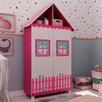 Guarda-Roupa Infantil Casinha com Pés Gelius Móveis Pink Ploc/Branco Acetinado