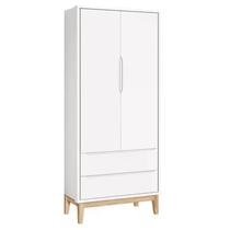Guarda Roupa Infantil Classic 2 Portas Branco Fosco com Pés Madeira Natural - Reller Móveis Guarda Roupa Infantil Classic 2 Portas Branco Fosco com Pés Madeira Natural - Reller Móveis
