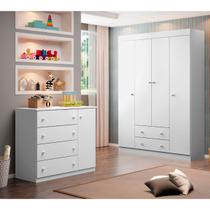 Guarda Roupa Infantil Com 4 Portas e 2 Gavetas Com Cômoda 1 Porta e 4 Gavetas Helena Cor Branco Phoenix Baby