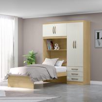 Guarda-Roupa Infantil com Cama 4 Portas 3 Gavetas Lisboa Espresso Móveis Bege/Castanho/Off White