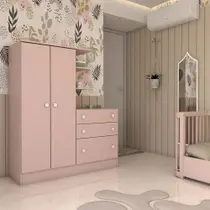 Guarda-Roupa Infantil com Cômoda Colorê 2 Portas 3 Gavetas Rosa - Panorama Móveis