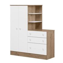 Guarda Roupa Infantil com Comoda Doce Sonho Carvalho Toque Rustico/Branco - Qmovi Guarda Roupa Infantil com Comoda Doce Sonho Carvalho Toque Rustico/Branco - Qmovi