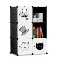 Guarda roupa infantil completo gatos com armario modular brinquedos estante 6 módulos decorativo nichos