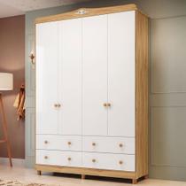Guarda-Roupa Infantil Elô 4 Portas 4 Gavetas 100% Mdf Branco Brilho/Amêndoa - Móveis Peroba Guarda-Roupa Infantil Elô 4 Portas 4 Gavetas 100% Mdf Branco Brilho/Amêndoa - Móveis Peroba