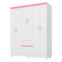 Guarda Roupa Infantil Flash 2 Branco Rosa Demóbile