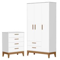 Guarda Roupa Infantil Flip 3 Portas com Cômoda Gaveteiro Infantil Flip Branco Acetinado - Reller