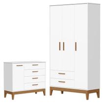 Guarda Roupa Infantil Flip 3 Portas Com Cômoda Infantil Sapateira Flip Branco Acetinado - Reller