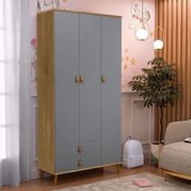 Guarda-Roupa Infantil Jujuba 3 Portas 2 Gavetas Nature/ Cinza Guarda-Roupa Infantil Jujuba 3 Portas 2 Gavetas Nature/ Cinza