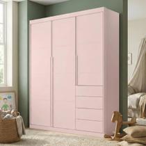 Guarda-Roupa Infantil / Juvenil Rosa 3 Portas e 4 Gavetas 220cm Pérola