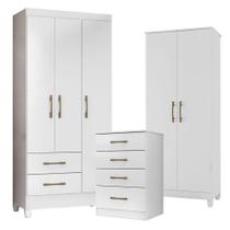 Guarda Roupa Infantil Lima Com Cômoda Ms913 E Armário Multiuso Jade Branco Brilho Moval