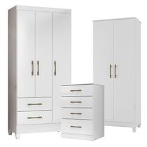 Guarda Roupa Infantil Lima com Cômoda MS913 e Armário Multiuso Jade Branco Brilho Moval