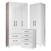 Guarda Roupa Infantil Lima Com Cômoda Ms913 E Armário Multiuso New íris Branco Brilho - Moval