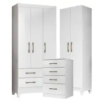 Guarda Roupa Infantil Lima Com Cômoda Ms913 E Armário Multiuso New íris Branco Brilho Moval