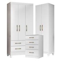 Guarda Roupa Infantil Lima com Cômoda MS913 e Armário Multiuso New Íris Branco Brilho Moval
