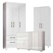 Guarda Roupa Infantil Lima Com Cômoda Texas E Armário Multiuso Jade Branco Brilho Moval