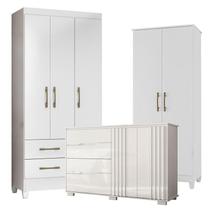 Guarda Roupa Infantil Lima com Cômoda Texas e Armário Multiuso Jade Branco Brilho Moval