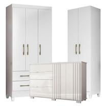 Guarda Roupa Infantil Lima com Cômoda Texas e Armário Multiuso New Íris Branco Brilho Moval