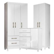 Guarda Roupa Infantil Lima Com Cômoda Vênus Com Pés E Armário Multiuso New íris Branco Brilho - Moval