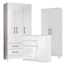 Guarda Roupa Infantil Lima Com Cômoda Vênus E Armário Multiuso Jade Branco Brilho Moval