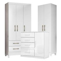 Guarda Roupa Infantil Lima Com Cômoda Vênus E Armário Multiuso New íris Branco Brilho - Moval