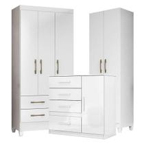 Guarda Roupa Infantil Lima Com Cômoda Vênus E Armário Multiuso New íris Branco Brilho Moval