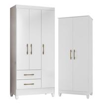 Guarda Roupa Infantil Lima e Armário Multiuso Jade Branco Brilho Moval