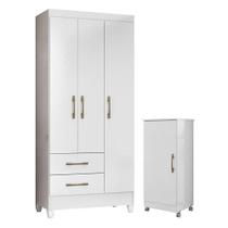 Guarda Roupa Infantil Lima E Armário Multiuso Lírio Branco Brilho - Moval