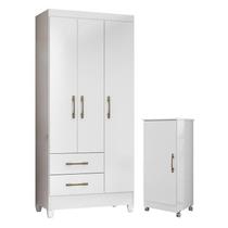 Guarda Roupa Infantil Lima e Armário Multiuso Lírio Branco Brilho Moval