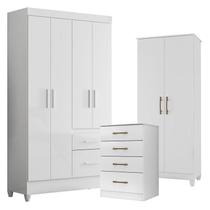 Guarda Roupa Infantil Madri com Cômoda MS913 e Armário Multiuso Jade Branco Brilho Moval