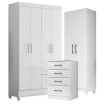 Guarda Roupa Infantil Madri com Cômoda MS913 e Armário Multiuso New Íris Branco Brilho Moval