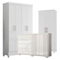 Guarda Roupa Infantil Madri com Cômoda Texas e Multiuso Jade Branco Brilho Moval