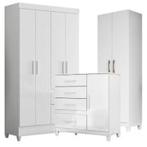 Guarda Roupa Infantil Madri Com Cômoda Vênus Com Pés E Armário Multiuso New íris Branco Brilho - Moval