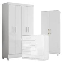 Guarda Roupa Infantil Madri Com Cômoda Vênus E Armário Multiuso Jade Branco Brilho - Moval