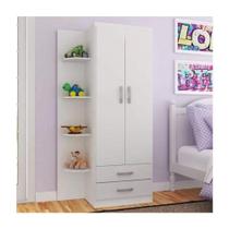 Guarda-roupa Infantil Maxi 2 Portas 2 Gavetas Com 4 Prateleiras Externas - Branco Branco Guarda-roupa Infantil Maxi 2 Portas 2 Gavetas Com 4 Prateleiras Externas - Branco Branco