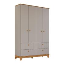 Guarda Roupa Infantil Mdf 4 Portas 4 Gavetas Puxadores Madeira Maçica Biscoito Permobili