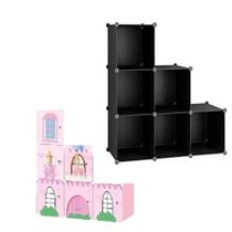 Guarda roupa infantil meninas rosa portatil modular organizador de brinquedos sapateira armario com 6 portas - KANGUR