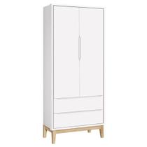 Guarda Roupa Infantil New Classic 2 Portas Branco Com Pés Madeira Natural - Reller Guarda Roupa Infantil New Classic 2 Portas Branco Com Pés Madeira Natural - Reller