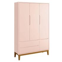 Guarda Roupa Infantil New Classic 3 Portas Rosa Com Pés Madeira - Reller