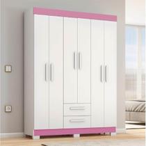 Guarda-Roupa Infantil Notável NT 6015 3 Portas Branco New/Rosa, com Cabideiro, Nichos e Gavetas Internas Guarda-Roupa Infantil Notável NT 6015 3 Portas Branco New/Rosa, com Cabideiro, Nichos e Gavetas Internas