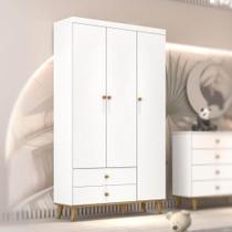 Guarda Roupa Infantil Retrô 3 Portas com Gavetas Lígia Branco Fosco com Bétula Carolina Baby Guarda Roupa Infantil Retrô 3 Portas com Gavetas Lígia Branco Fosco com Bétula Carolina Baby