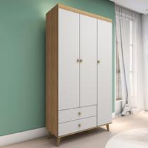 Guarda Roupa Infantil Retrô 3 Portas com Gavetas Lígia Off White com Bétula Carolina Baby Guarda Roupa Infantil Retrô 3 Portas com Gavetas Lígia Off White com Bétula Carolina Baby